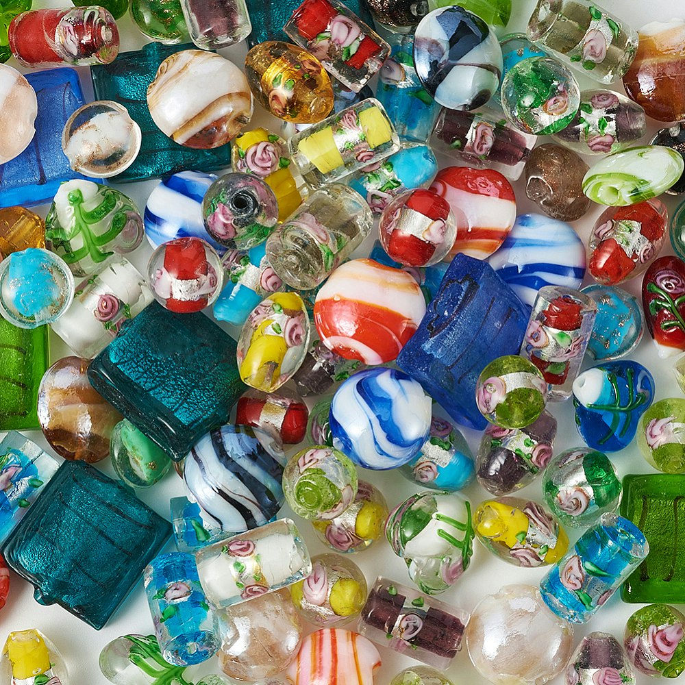 Lampwork, Glaspärlor, 120 st i box, Flera färger