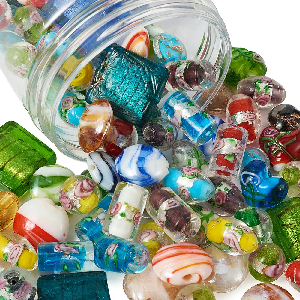 Lampwork, Glaspärlor, 120 st i box, Flera färger
