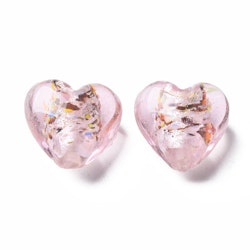 Lampwork, Glaspärlor, Hjärtan, 28st, Silver Foil, Pink