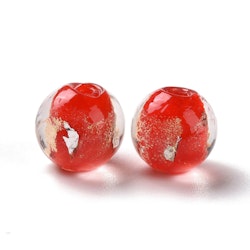 Lampwork, Glaspärlor, 2st, Gold Foil, Red