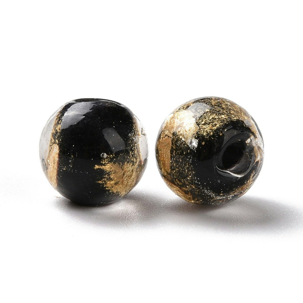 Lampwork, Glaspärlor, 2st, Gold Foil, Black