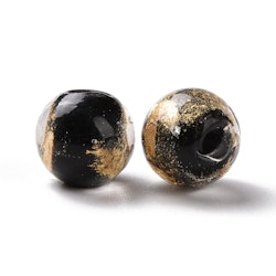 Lampwork, Glaspärlor, 2st, Gold Foil, Black