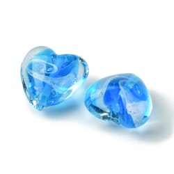Lampwork, Glaspärlor, Hjärtan, 5st, Silver Foil, Dodger Blue