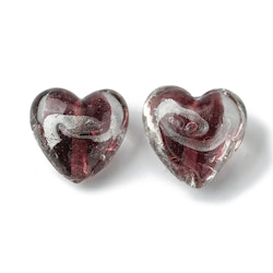 Lampwork, Glaspärlor, Hjärtan, 5st, Silver Foil, Coconut Brown