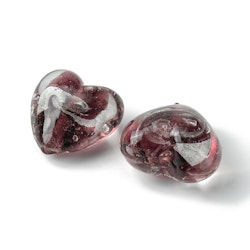 Lampwork, Glaspärlor, Hjärtan, 5st, Silver Foil, Coconut Brown