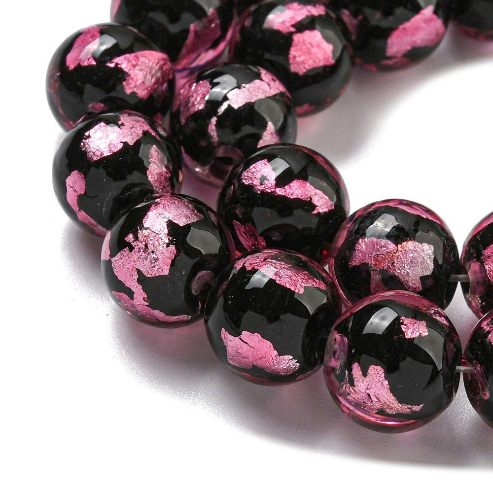 Lampwork, Glaspärlor, 2st, Silver/Gold Foil, Pearl Pink