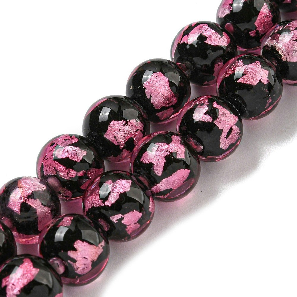 Lampwork, Glaspärlor, 2st, Silver/Gold Foil, Pearl Pink