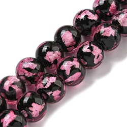 Lampwork, Glaspärlor, 2st, Silver/Gold Foil, Pearl Pink