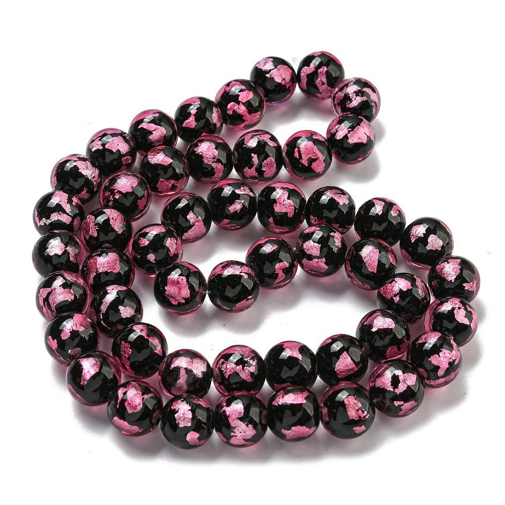Lampwork, Glaspärlor, 2st, Silver/Gold Foil, Pearl Pink
