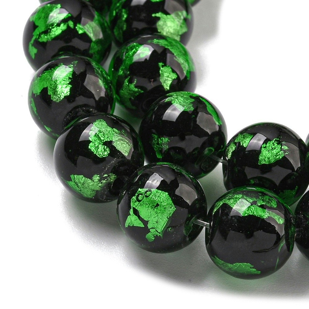 Lampwork, Glaspärlor, 2st, Silver/Gold Foil, Lawn Green