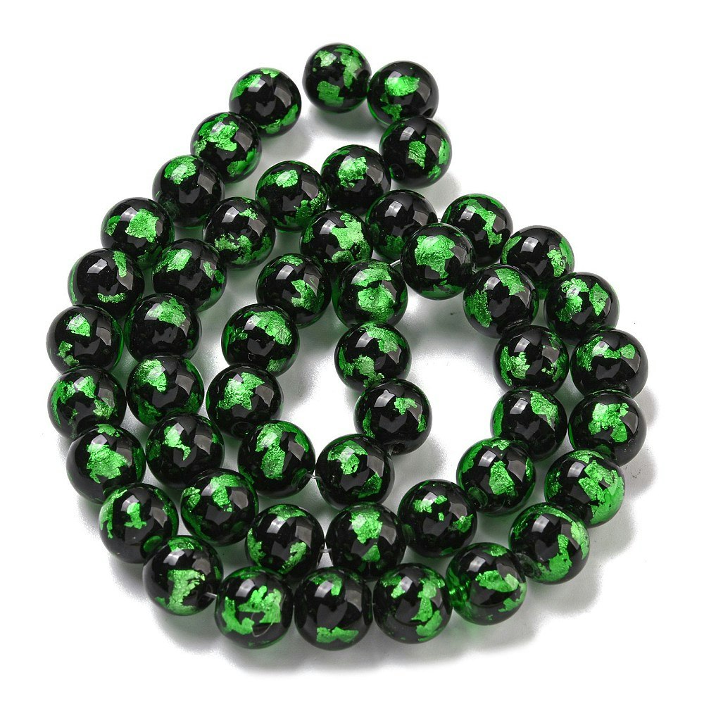 Lampwork, Glaspärlor, 2st, Silver/Gold Foil, Lawn Green