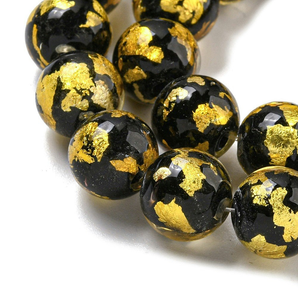 Lampwork, Glaspärlor, 2st, Silver/Gold Foil, Gold