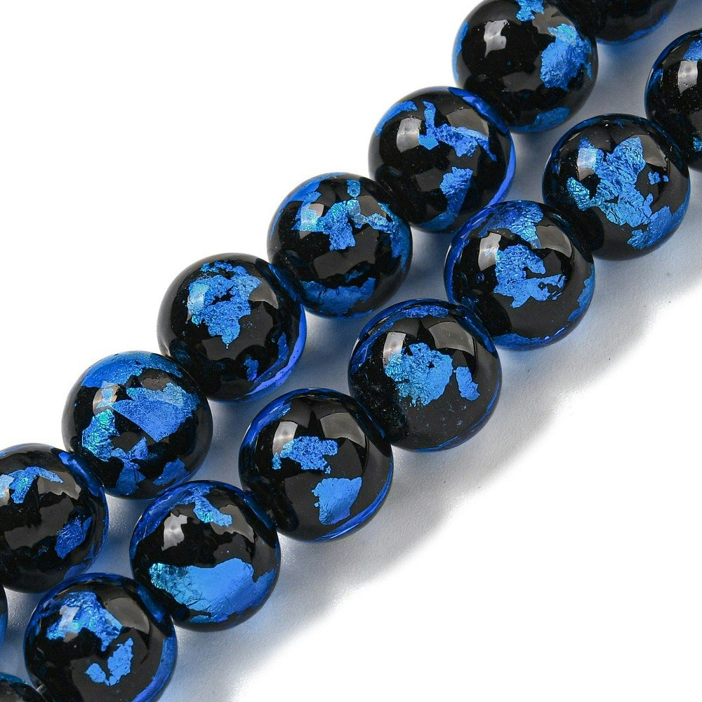 Lampwork, Glaspärlor, 2st, Silver/Gold Foil, Dodger Blue