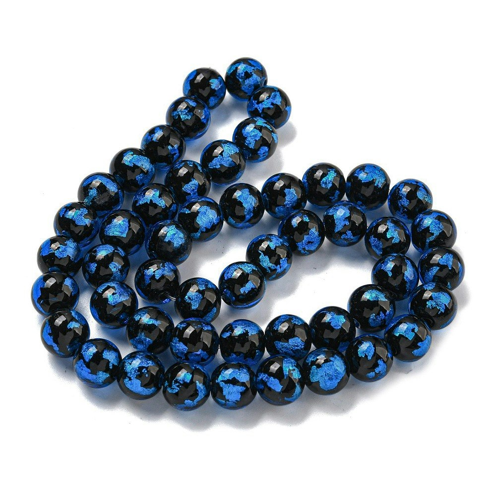 Lampwork, Glaspärlor, 2st, Silver/Gold Foil, Dodger Blue