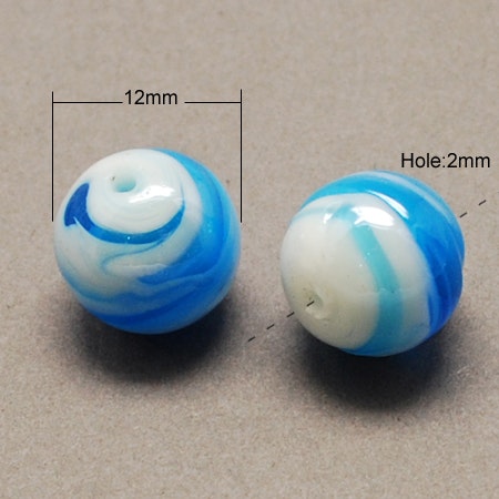 Lampwork, Glaspärlor, 10st, 12mm, Deep Sky Blue