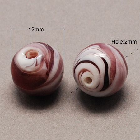 Lampwork, Glaspärlor, 10st, 12mm, Rusy Brown