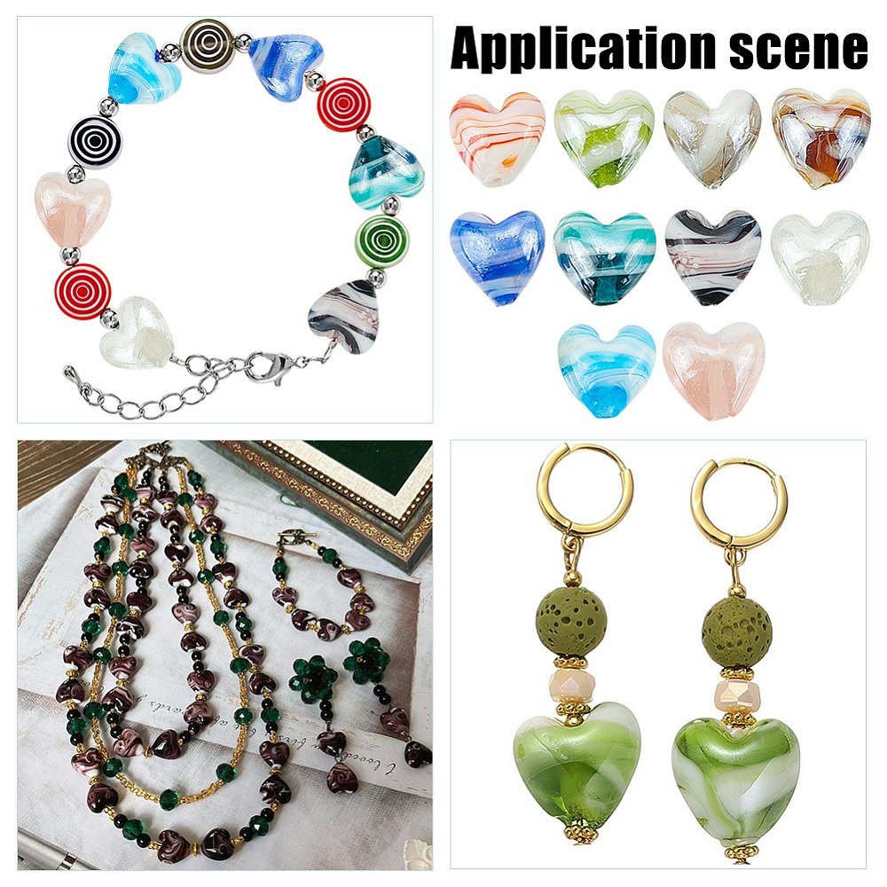 Lampwork, Glaspärlor, Hjärtan, 50st, 5st/färg
