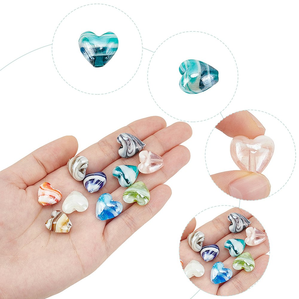 Lampwork, Glaspärlor, Hjärtan, 50st, 5st/färg