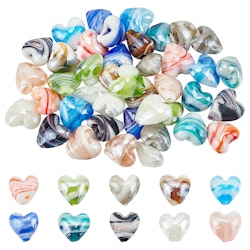 Lampwork, Glaspärlor, Hjärtan, 50st, 5st/färg