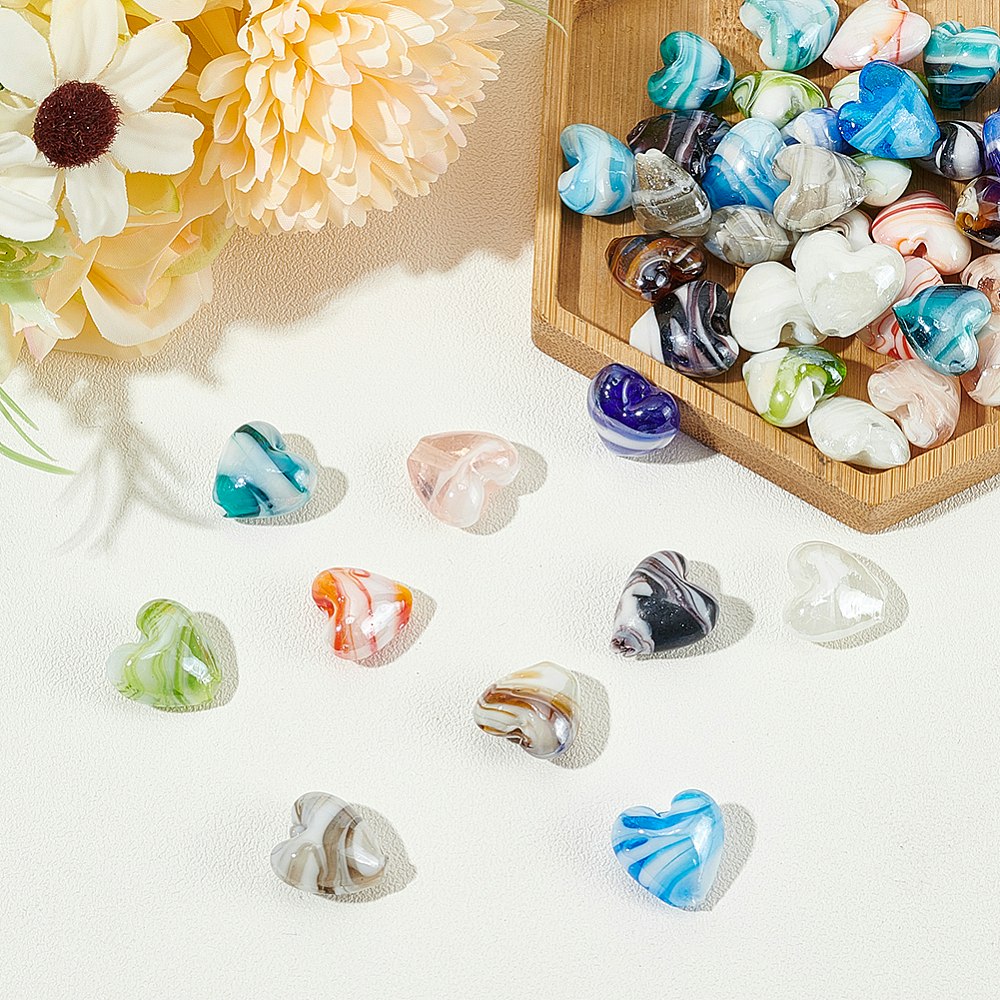 Lampwork, Glaspärlor, Hjärtan, 50st, 5st/färg