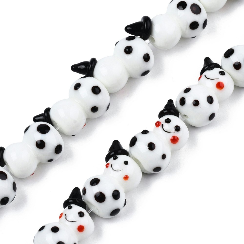 Lampwork, Glaspärlor, Snögubbe, 1st, Black