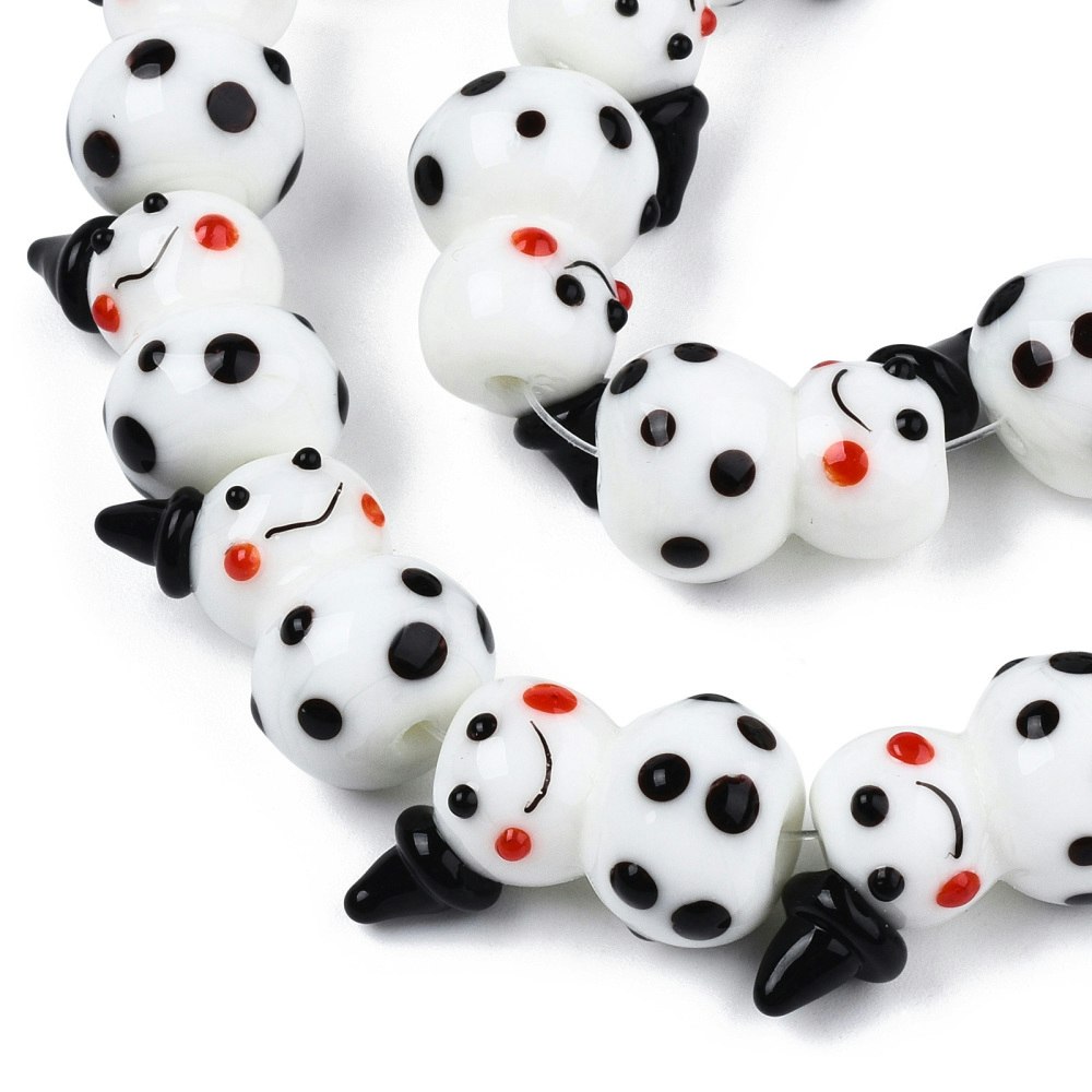 Lampwork, Glaspärlor, Snögubbe, 1st, Black