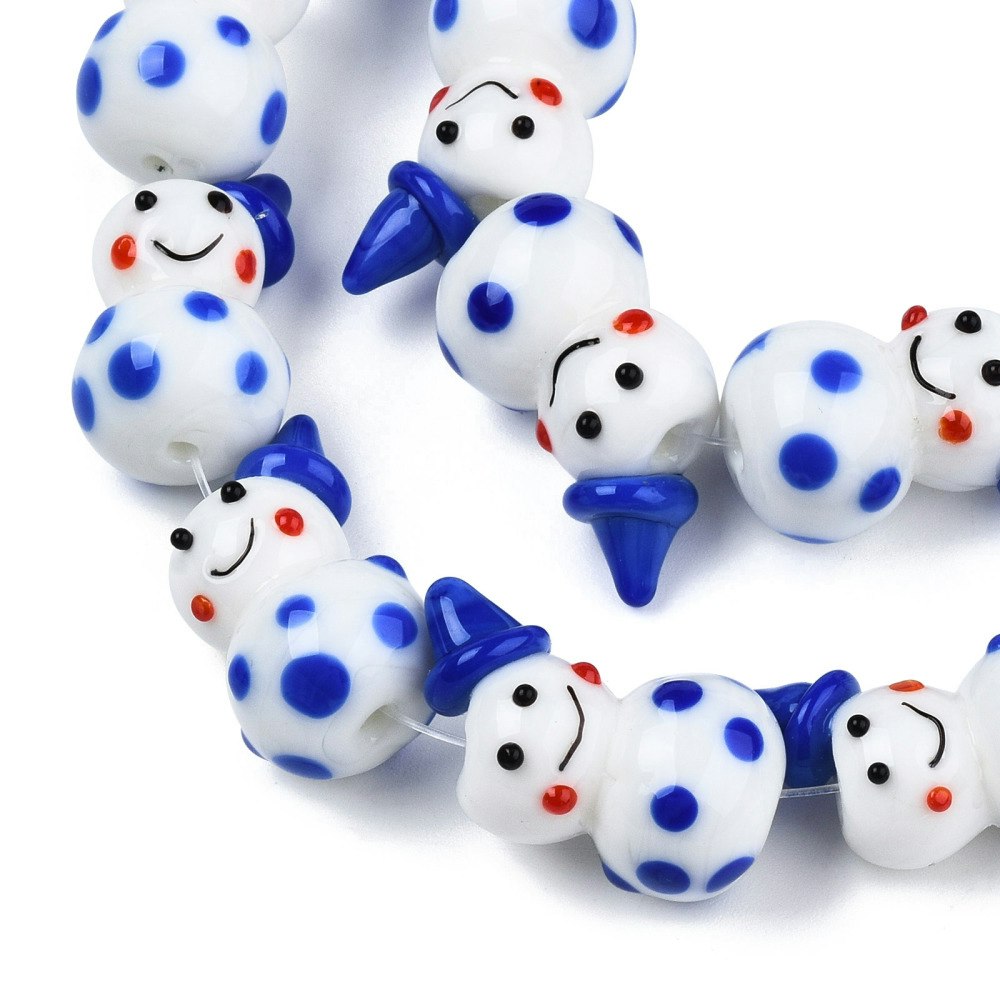 Lampwork, Glaspärlor, Snögubbe, 1st, Blue
