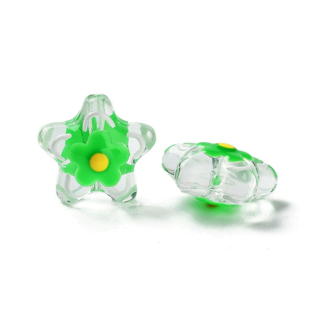 Lampwork, Glaspärlor, Blomma, 1st, Lime Green