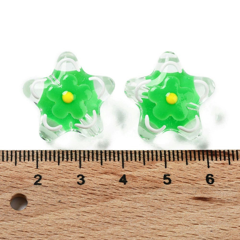 Lampwork, Glaspärlor, Blomma, 1st, Lime Green