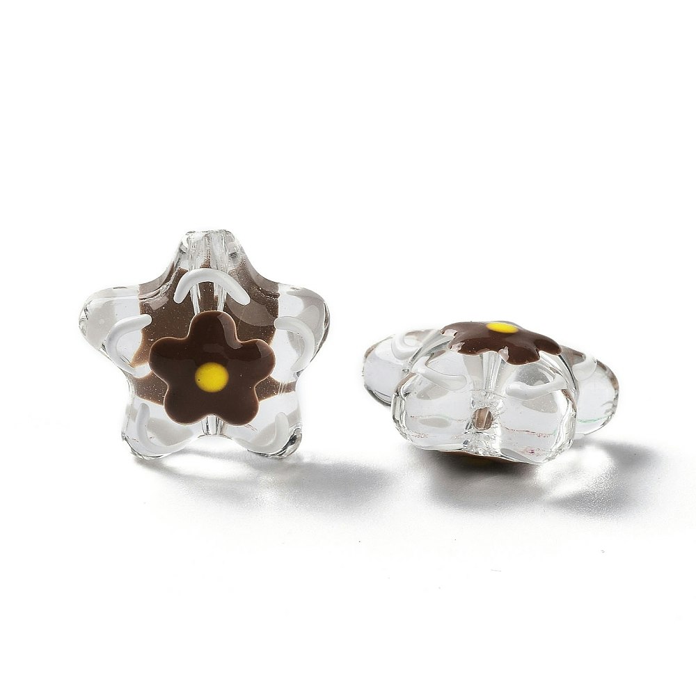 Lampwork, Glaspärlor, Blomma, 1st, Coconut Brown