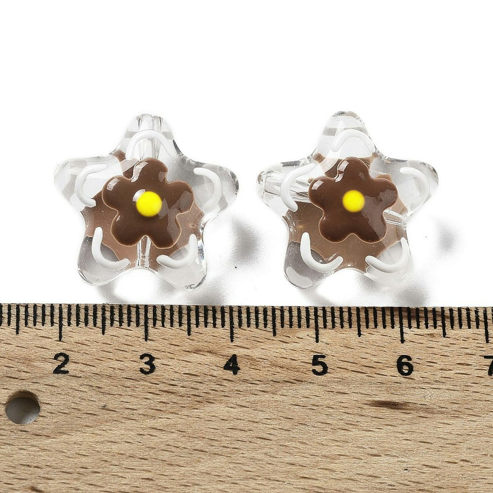 Lampwork, Glaspärlor, Blomma, 1st, Coconut Brown