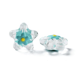 Lampwork, Glaspärlor, Blomma, 1st, Dark Turquoise