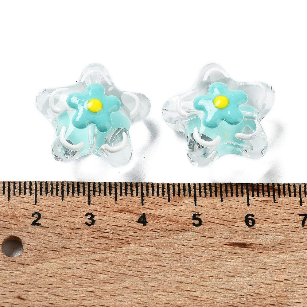 Lampwork, Glaspärlor, Blomma, 1st, Dark Turquoise