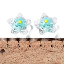 Lampwork, Glaspärlor, Blomma, 1st, Dark Turquoise