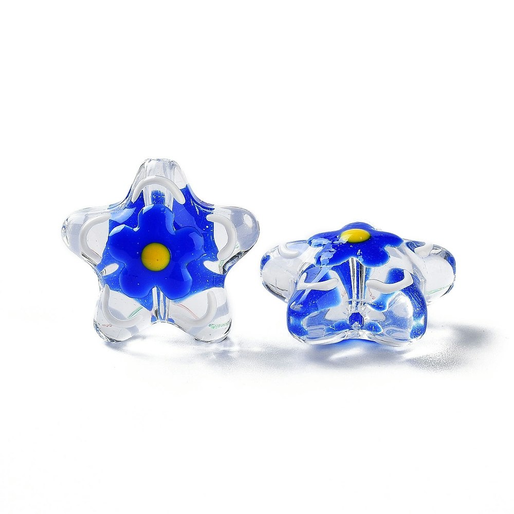 Lampwork, Glaspärlor, Blomma, 1st, Medium Blue