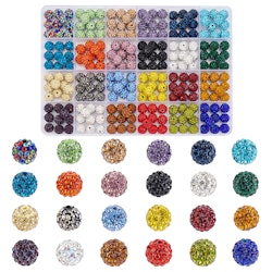 240 Strasspärlor i 24 Färger - 10mm, Hål 1,5mm