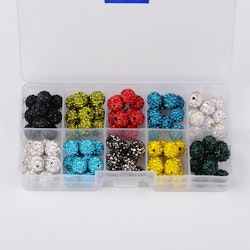 100 Strasspärlor i 10 Färger - 10mm, Hål 2mm