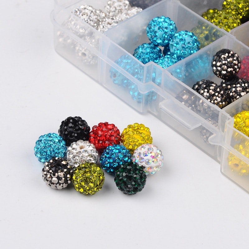100 Strasspärlor i 10 Färger - 10mm, Hål 2mm