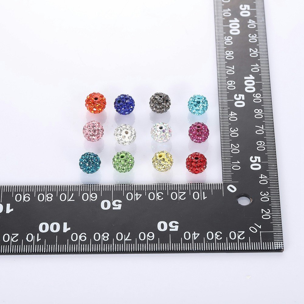 60 Strasspärlor i 12 Färger - 10mm, Hål 1,8mm