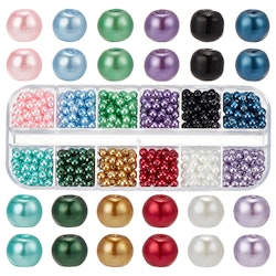 Glaspärlor, 4-5mm, 480-600st, 12 olika färger