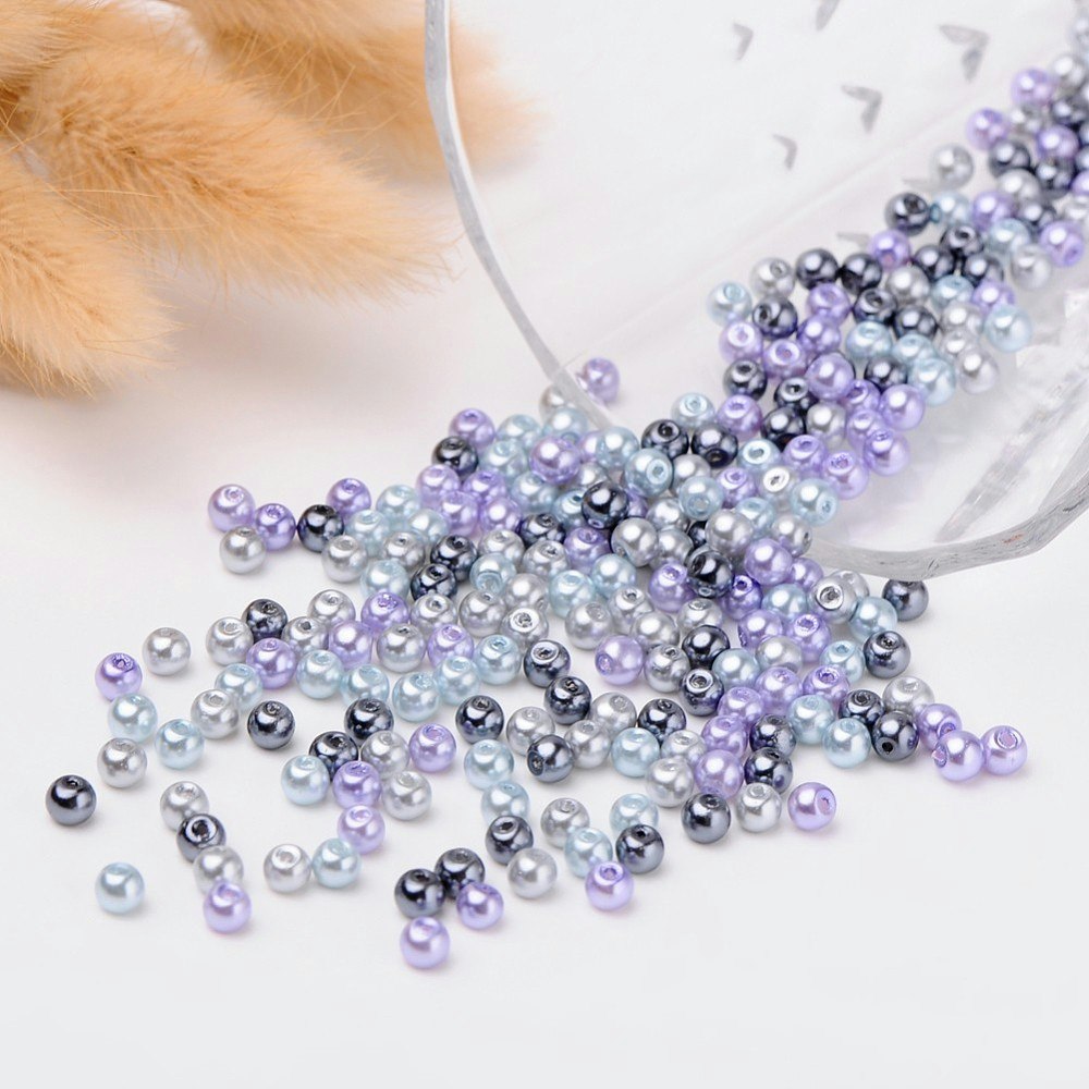 Glaspärlor, 4mm, 400st, Silver-Grey Mix