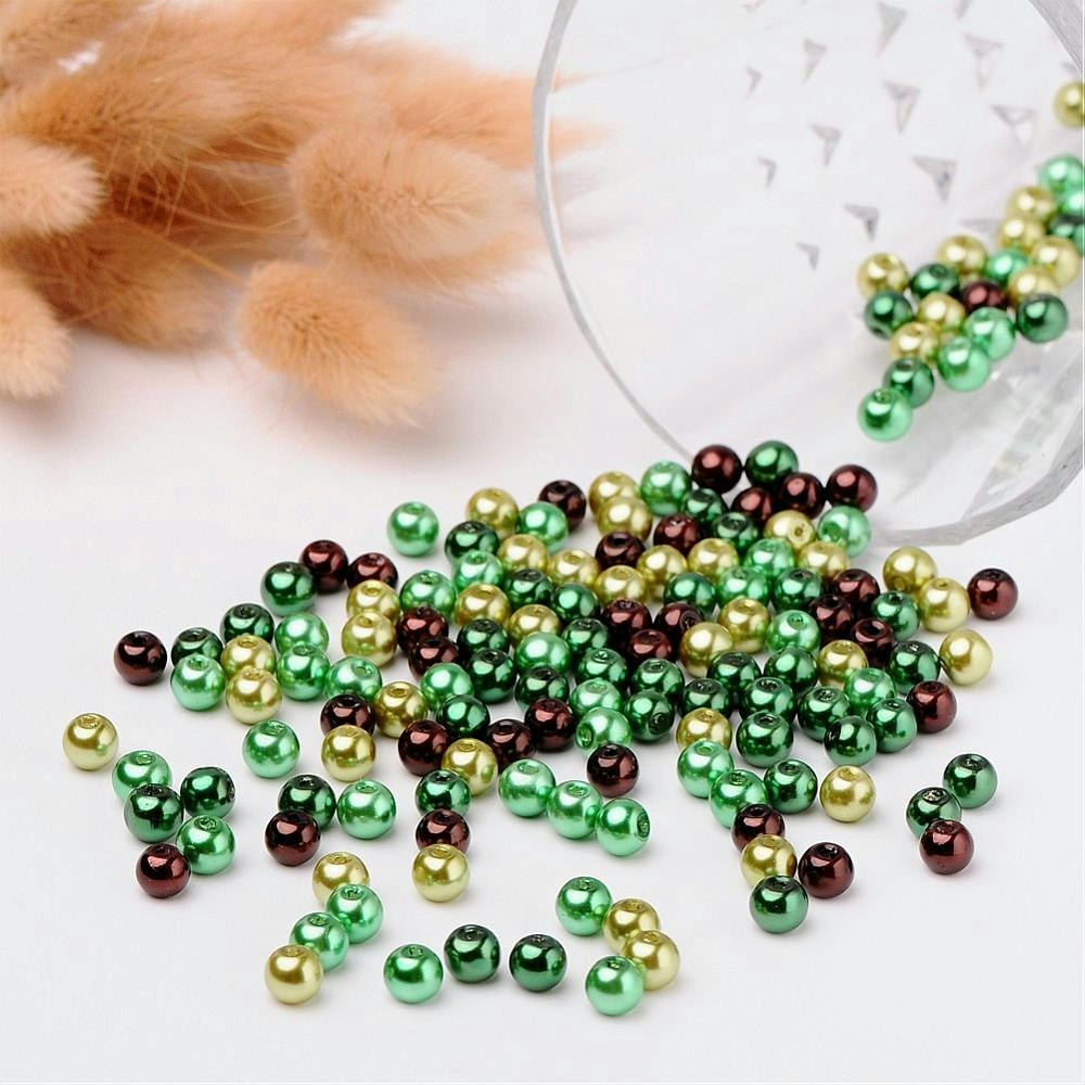 Glaspärlor, 6mm, 200st, Choc-Mint Mix