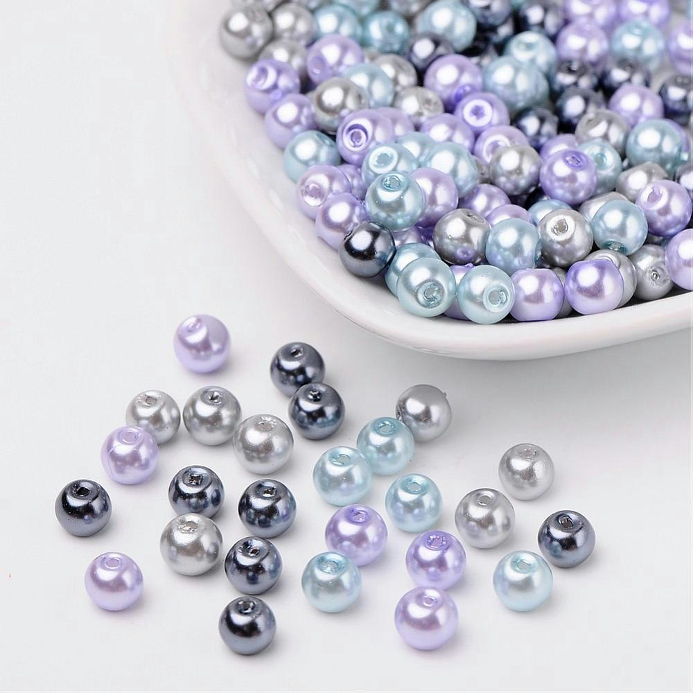 Glaspärlor, 6mm, 200st, Silver-Grey Mix