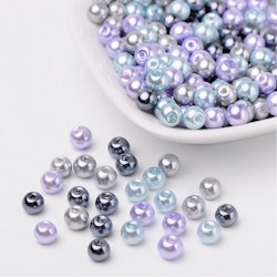 Glaspärlor, 6mm, 200st, Silver-Grey Mix