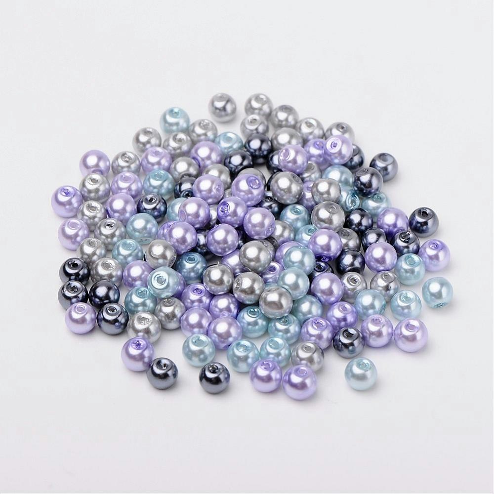 Glaspärlor, 6mm, 200st, Silver-Grey Mix