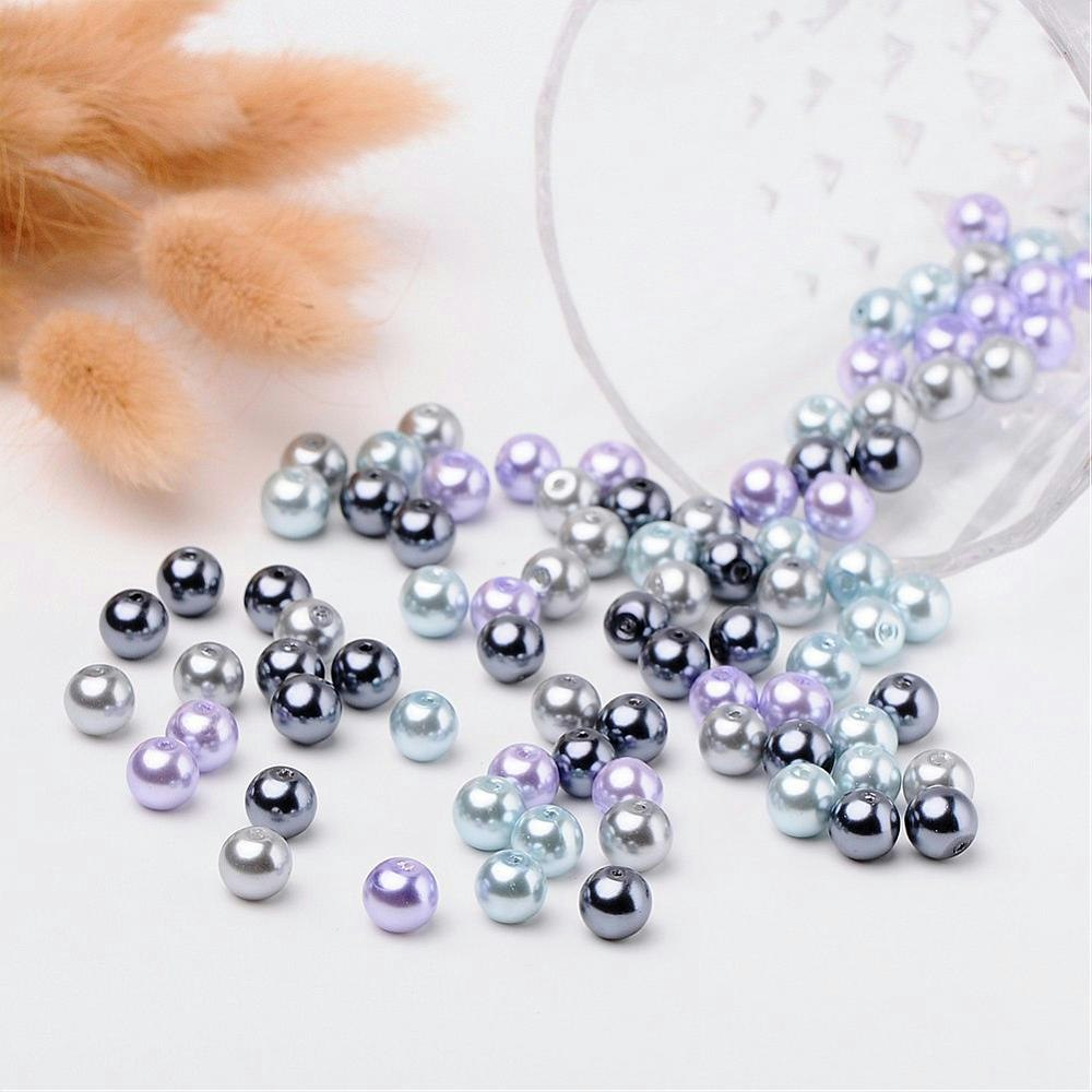 Glaspärlor, 8mm, 100st, Silver-Grey Mix