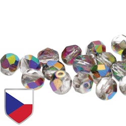 Tjeckiska Firepolish, 4mm, Crystal Vitrail