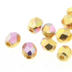 Tjeckiska Firepolish, 3mm, 24 Karat Gold plated AB