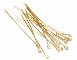 Guldfärgat kirurgiskt stål öglepinnar 3 cm med 24k plätering, ca 50 st
