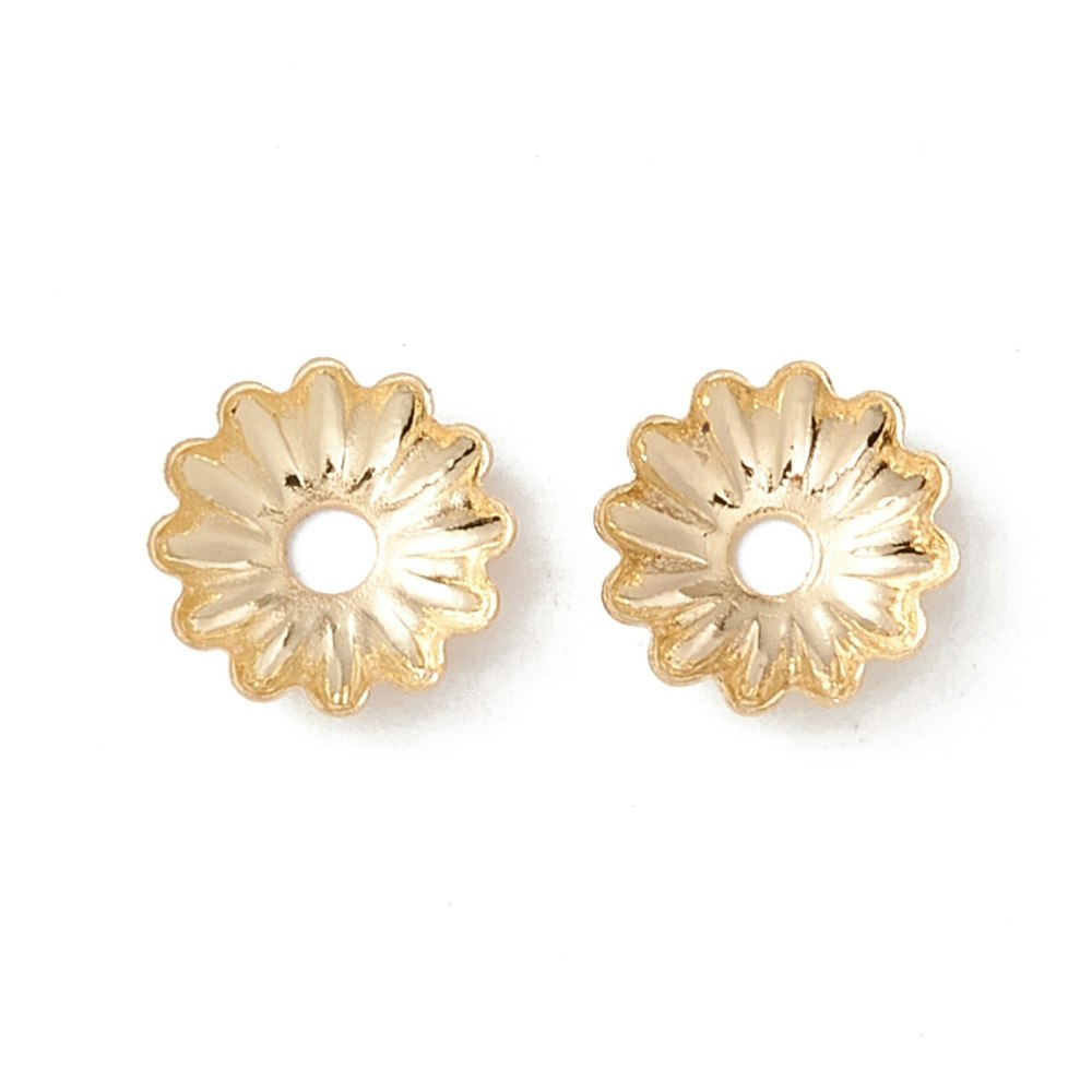 Guldfärgat kirurgiskt stål pärlhattar räfflade 6 mm med PVD plätering, ca 50 st